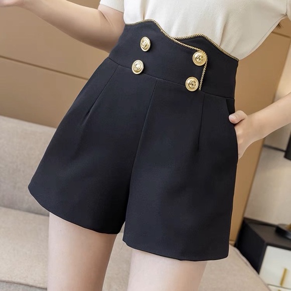 black high waisted skort with gold buttons and detailing - Picture 1 of 4